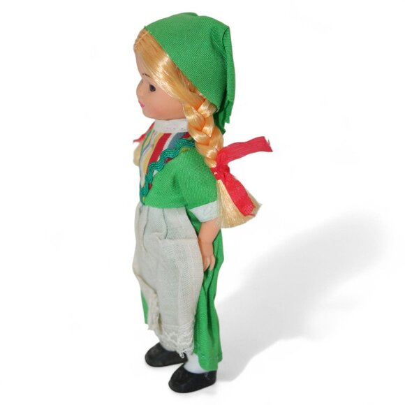 Vintage Irish Nationality Doll In Green Dress & Apron With Blonde Braids - Picture 2 of 7